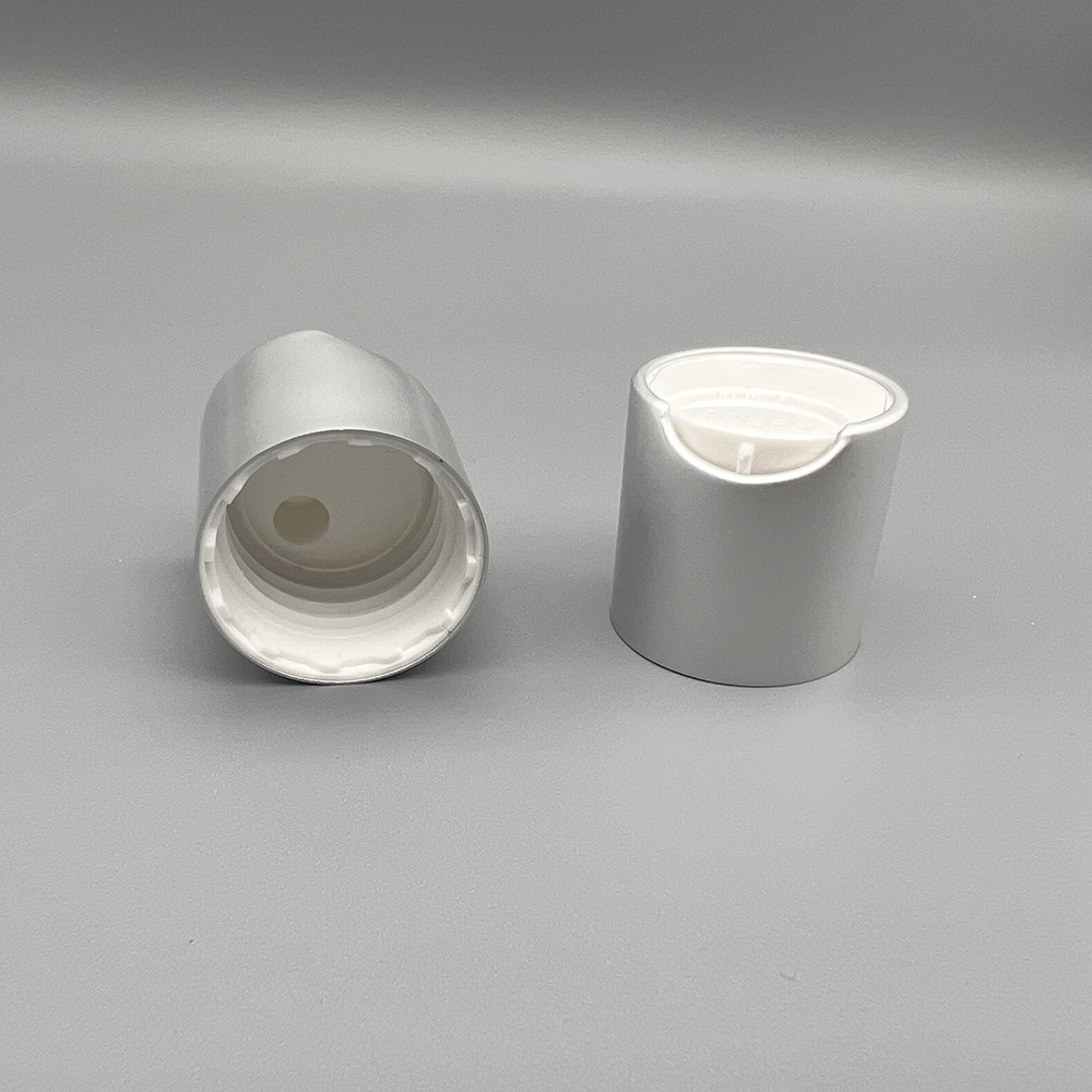 24/410 matte silver aluminum and white plastic disc top cap