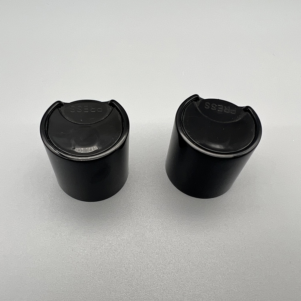 24/410 shiny black aluminum plastic disc top cap/press cap