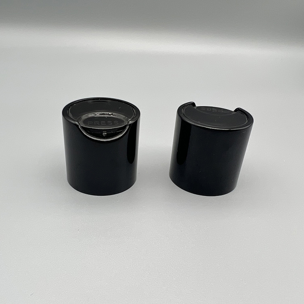 24/410 shiny black aluminum plastic disc top cap/press cap