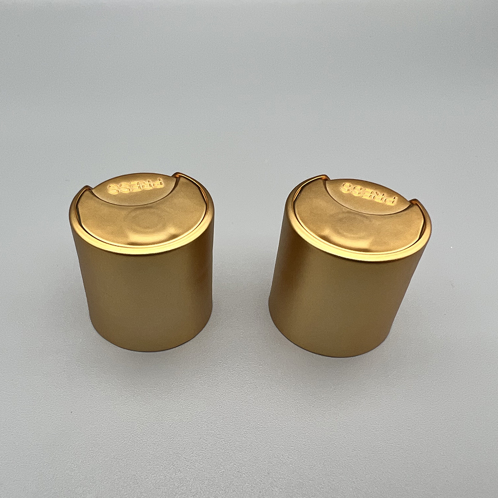 24/410 matte gold UV plastic disc top cap