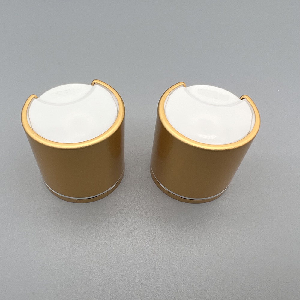 28/410 matte gold aluminum disc top cap with shiny liner decoration