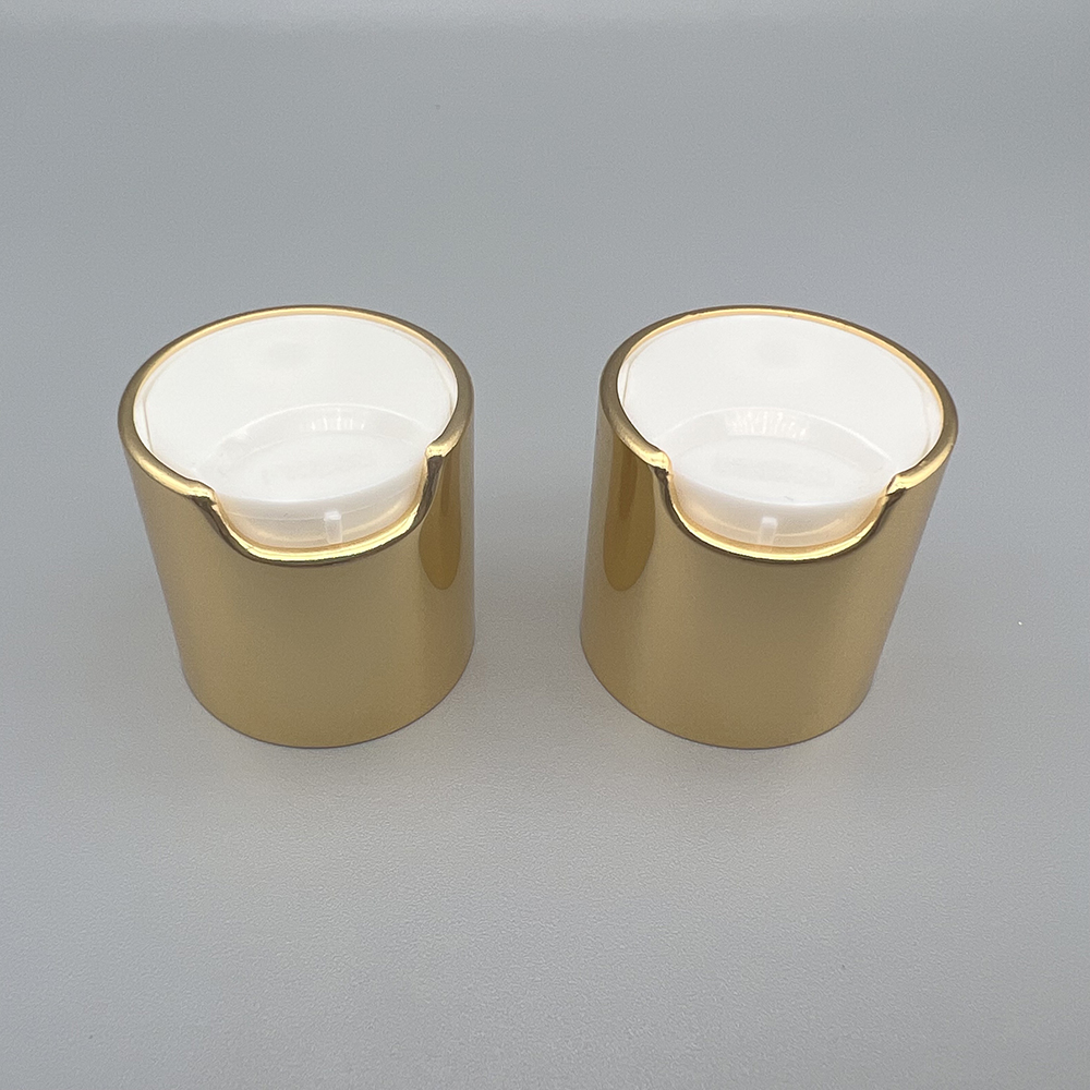 28/410 shiny gold aluminum and white plastic disc top cap 