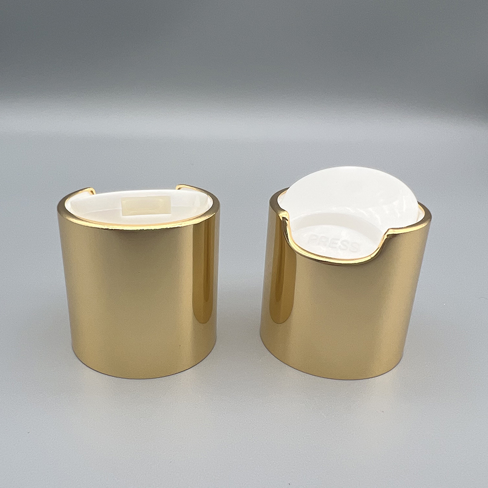28/410 shiny gold aluminum and white plastic disc top cap 