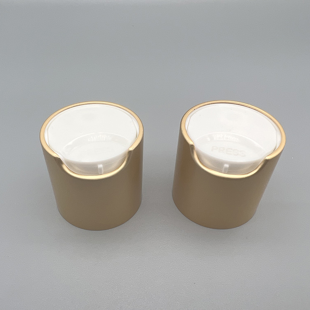 28/410 matte gold aluminum and white plastic disc top cap